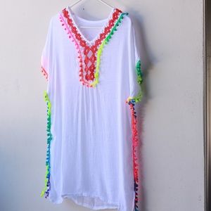 Rainbow pompom cover up NWT